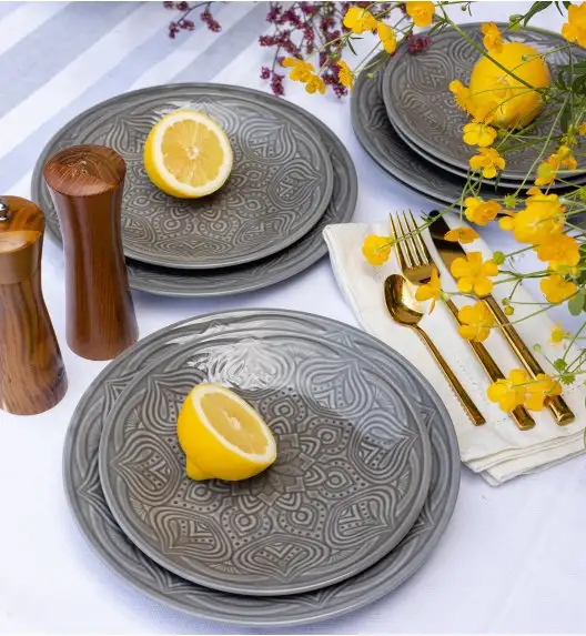 LUBIANA ORIENTAL | KM00 | SZARY | Talerz deserowy 21 cm | porcelana luz 