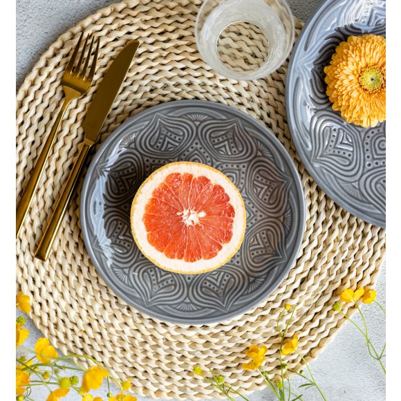LUBIANA ORIENTAL | KM00 | SZARY | Talerz deserowy 21 cm | porcelana luz 