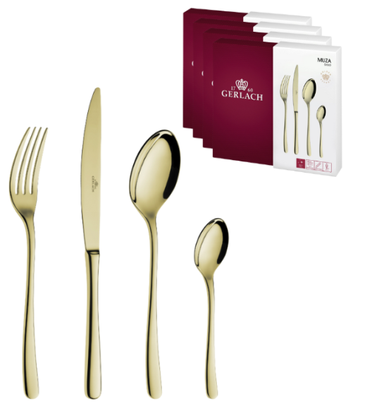 GERLACH MUZA GOLD Sztućce Komplet 96 el pudełko / 24 os / połysk / złote sztućce