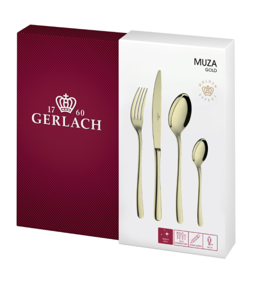 GERLACH MUZA GOLD Sztućce Komplet 96 el pudełko / 24 os / połysk / złote sztućce
