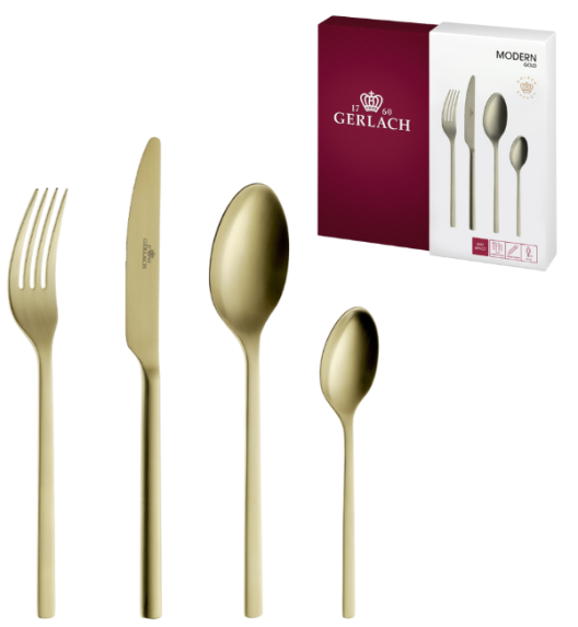 GERLACH MODERN GOLD Sztućce Komplet 24 el pudełko / 6 osób / mat / złote sztućce