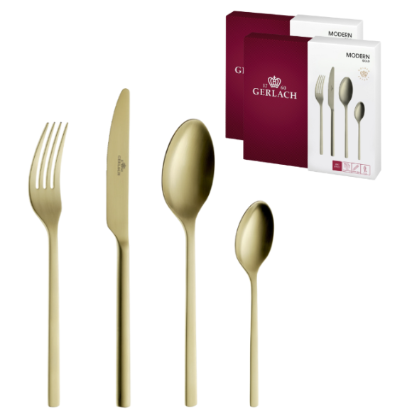 GERLACH MODERN GOLD Sztućce Komplet 48 el pudełko / 12 osób / mat / złote sztućce