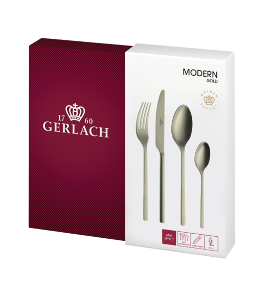 GERLACH MODERN GOLD Sztućce Komplet 48 el pudełko / 12 osób / mat / złote sztućce