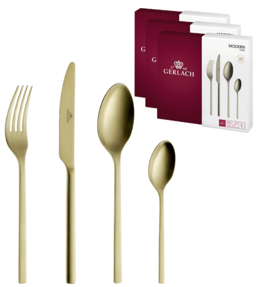 GERLACH MODERN GOLD Sztućce Komplet 72 el pudełko / 18 osób / mat / złote sztućce
