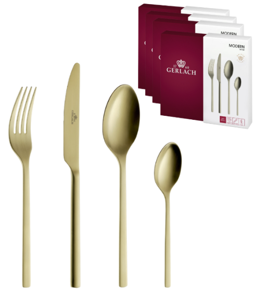 GERLACH MODERN GOLD Sztućce Komplet 96 el pudełko / 24 osoby / mat / złote sztućce