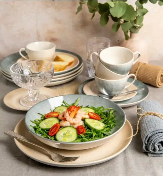 AMBITION AQUA Serwis obiadowy 54 el dla 18 osób / niebiesko-szary odcień