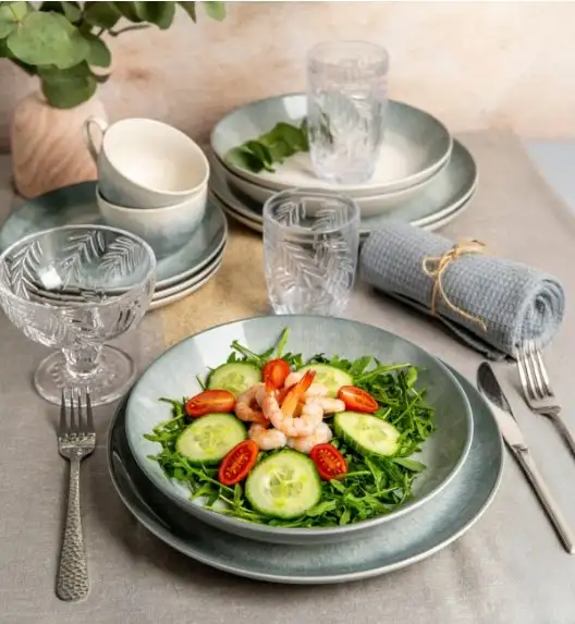 AMBITION AQUA Serwis obiadowy 54 el dla 18 osób / niebiesko-szary odcień