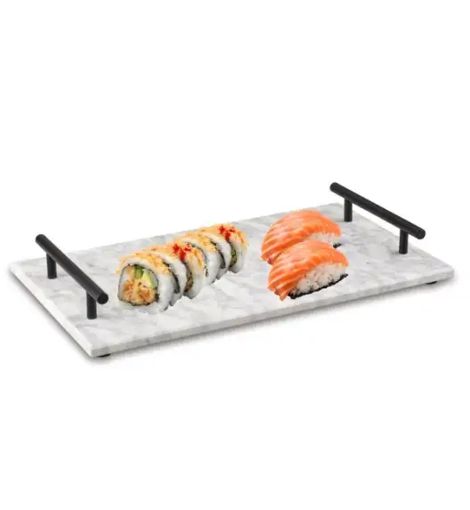 STARKE PRO Deska do serwowania przekąsek 35x20 cm / biała / marmurowa / z uchwytami