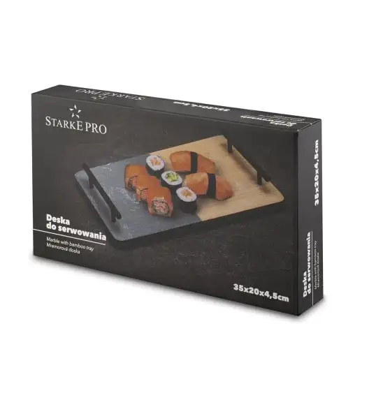 STARKE PRO Deska do serwowania przekąsek 35x20 cm  / marmur i bambus / z uchwytami