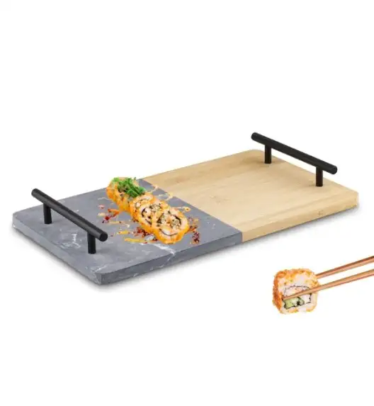 STARKE PRO Deska do serwowania przekąsek 35x20 cm  / marmur i bambus / z uchwytami