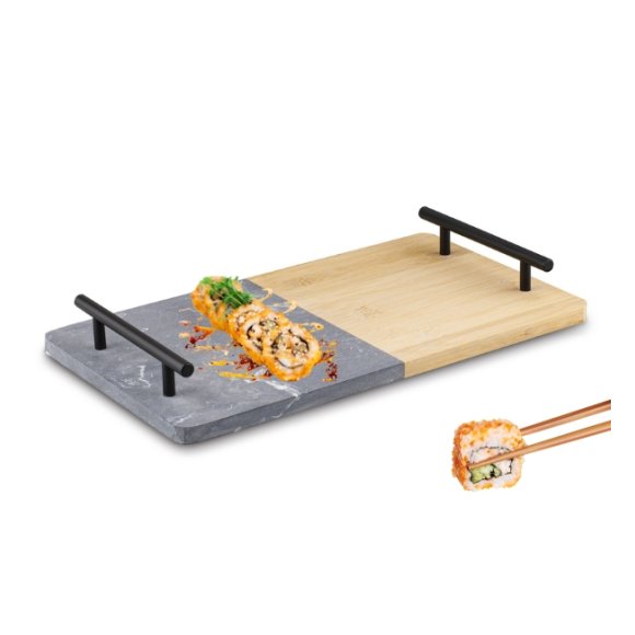 STARKE PRO Deska do serwowania przekąsek 35x20 cm  / marmur i bambus / z uchwytami