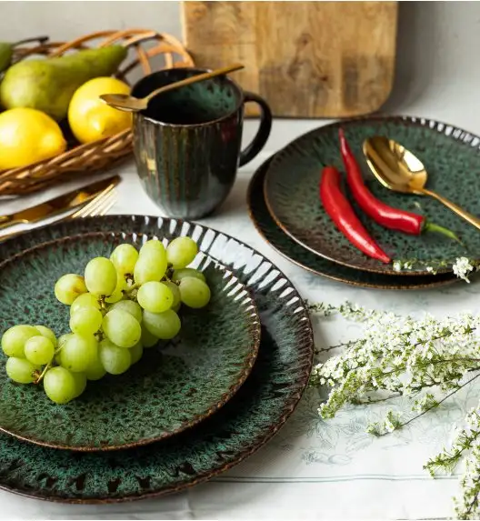 LUBIANA STONEWARE COSMOS ZIELONY | Serwis obiadowy 54 elementów dla 18 osób | odcienie zieleni | ceramika