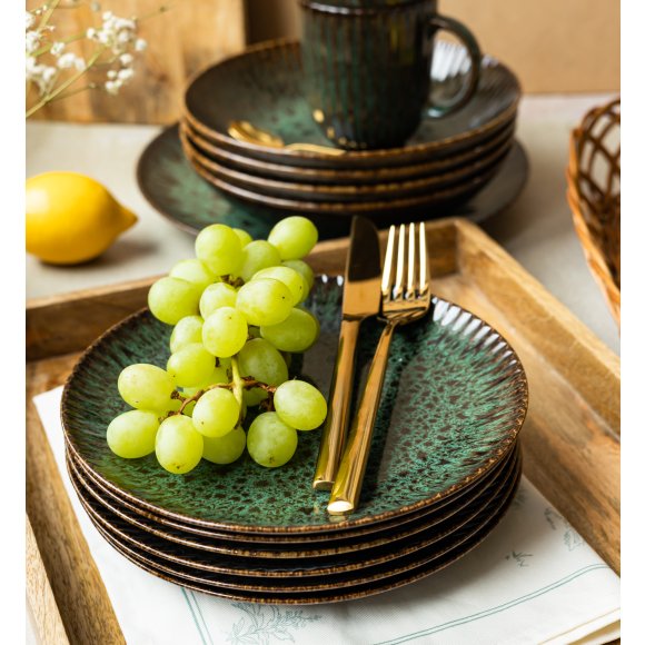 LUBIANA STONEWARE COSMOS ZIELONY | Serwis obiadowy 54 elementów dla 18 osób | odcienie zieleni | ceramika
