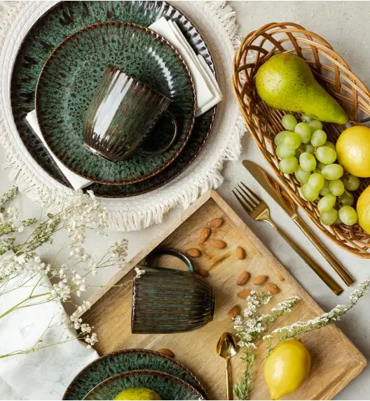 LUBIANA STONEWARE COSMOS ZIELONY | Serwis obiadowy 54 elementów dla 18 osób | odcienie zieleni | ceramika