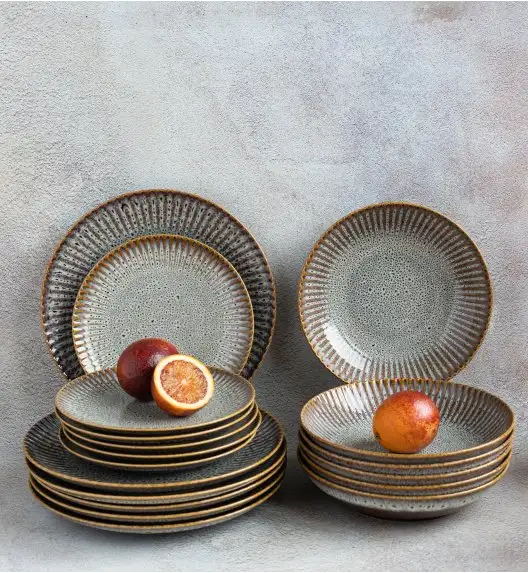 LUBIANA STONEWARE CERAMIKA / METEOR DESERT / Serwis obiadowy 54 elementy dla 18 osób / odcień piaskowo-niebieski