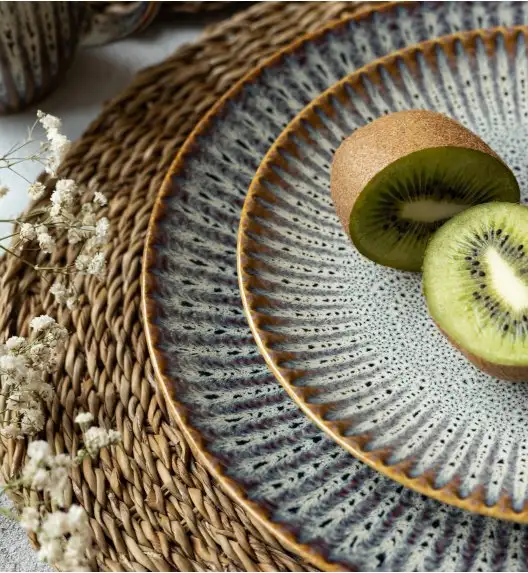 LUBIANA STONEWARE CERAMIKA / METEOR DESERT / Serwis obiadowy 72 elementy dla 24 osób / odcień piaskowo-niebieski