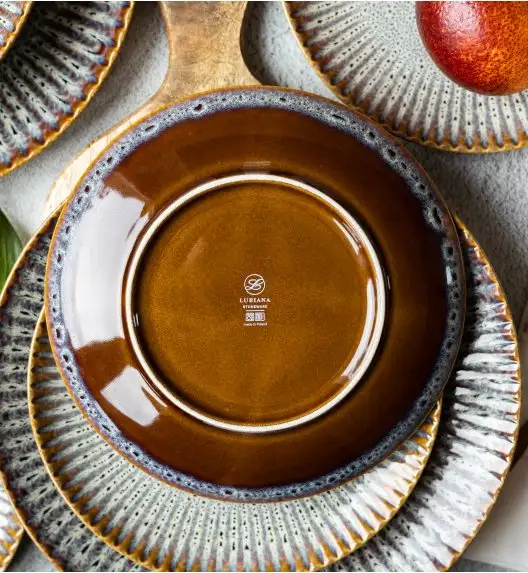 LUBIANA STONEWARE CERAMIKA / METEOR DESERT / Serwis obiadowy 72 elementy dla 24 osób / odcień piaskowo-niebieski