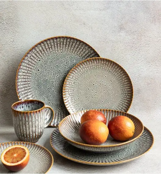 LUBIANA STONEWARE CERAMIKA / METEOR DESERT / Serwis obiadowy 72 elementy dla 24 osób / odcień piaskowo-niebieski
