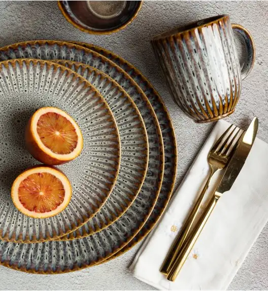 LUBIANA STONEWARE CERAMIKA / METEOR DESERT / Serwis obiadowy 72 elementy dla 24 osób / odcień piaskowo-niebieski