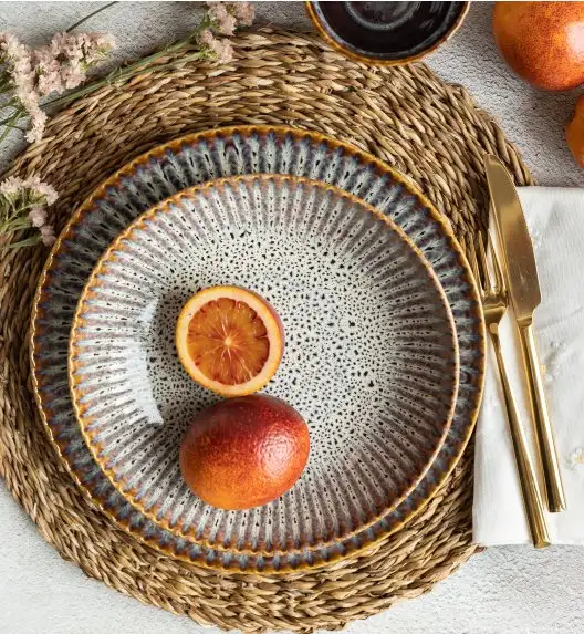 LUBIANA STONEWARE CERAMIKA / METEOR DESERT / Serwis obiadowy 72 elementy dla 24 osób / odcień piaskowo-niebieski