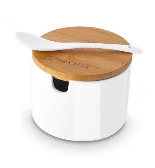 KONIGHOFFER NBC CUKIERNICA/POJEMNIK Z BAMBUSOWĄ POKRYWĄ 10X7CM BIAŁA+ ŁYŻECZKA