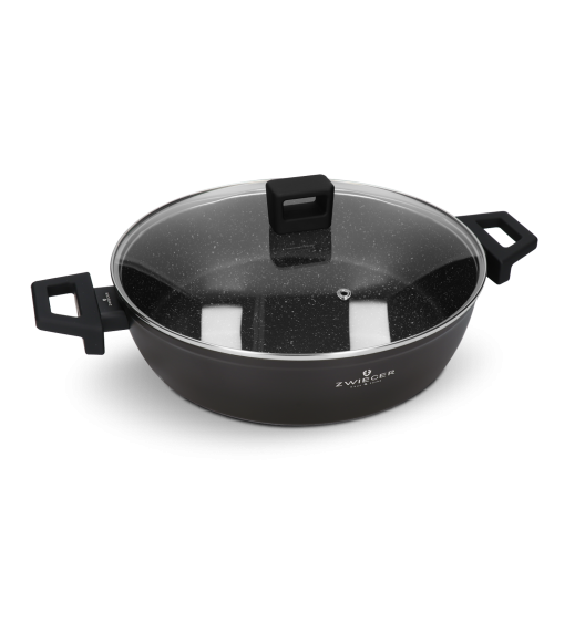 ZWIEGER FORTE Garnek płaski 3,8 L z pokrywką 28 cm / czarny / aluminium