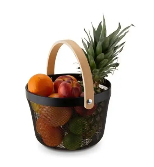 TADAR KOSZYK Z DREWNIANĄ RĄCZKĄ OKRĄGŁY 26X26X18CM CZARNY