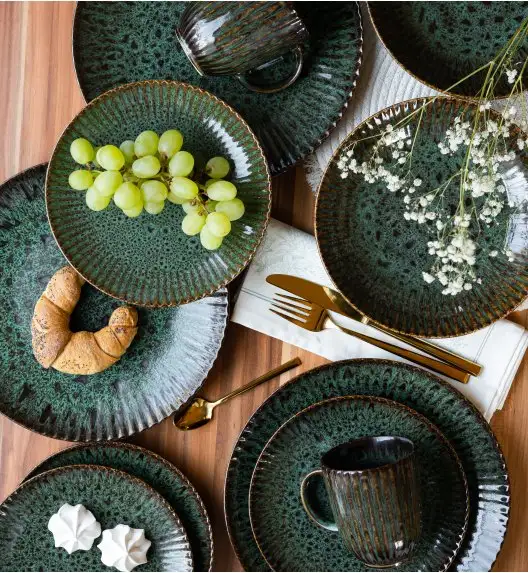 LUBIANA STONEWARE COSMOS ZIELONY / 6x Talerz deserowy 20,5 cm / odcień zieleni