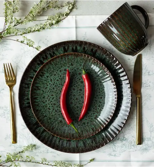 LUBIANA STONEWARE COSMOS ZIELONY / 6x Talerz deserowy 20,5 cm / odcień zieleni