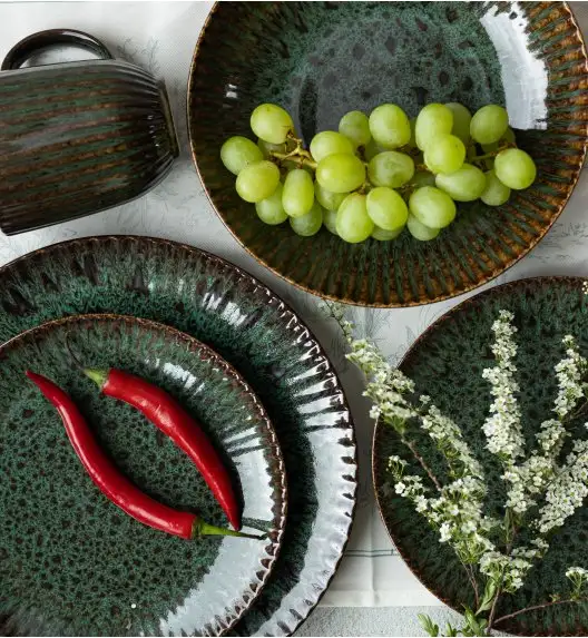 LUBIANA STONEWARE COSMOS ZIELONY / 12x Talerz obiadowy 27 cm / odcień zieleni