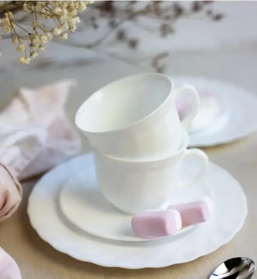 LUMINARC TRIANON Komplet 6 filiżanek 220 ml ze spodkami 14 cm| biały | szkło hartowane 