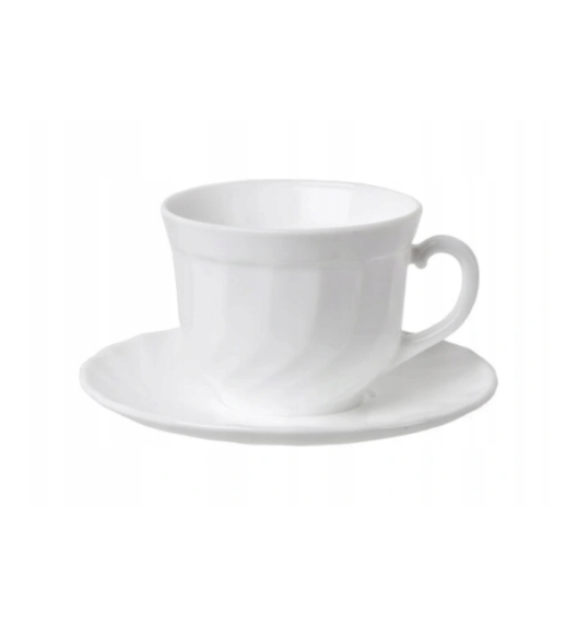 LUMINARC TRIANON Komplet 12 filiżanek 220 ml ze spodkami 14 cm| biały | szkło hartowane 