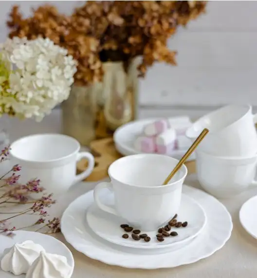 LUMINARC TRIANON Komplet 12 filiżanek 220 ml ze spodkami 14 cm| biały | szkło hartowane 