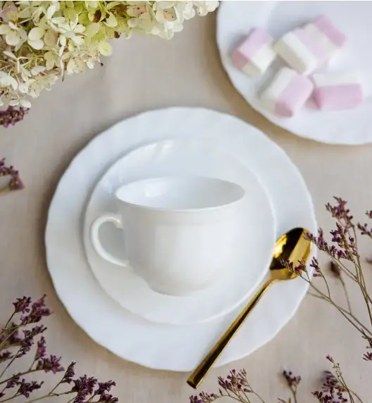 LUMINARC TRIANON Komplet 12 filiżanek 220 ml ze spodkami 14 cm| biały | szkło hartowane 