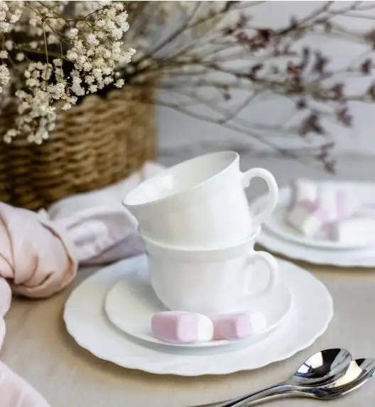 LUMINARC TRIANON Komplet 12 filiżanek 220 ml ze spodkami 14 cm| biały | szkło hartowane 