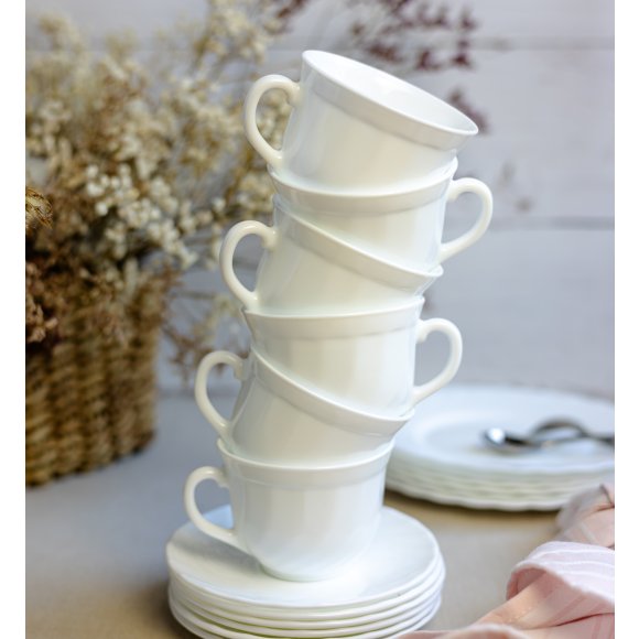 LUMINARC TRIANON Komplet 12 filiżanek 220 ml ze spodkami 14 cm| biały | szkło hartowane 