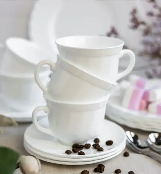 LUMINARC TRIANON Komplet 12 filiżanek 220 ml ze spodkami 14 cm| biały | szkło hartowane 