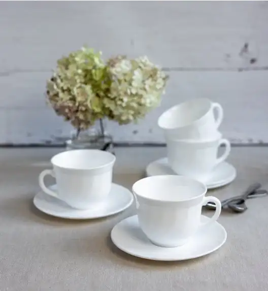 LUMINARC TRIANON Komplet 12 filiżanek 220 ml ze spodkami 14 cm| biały | szkło hartowane 