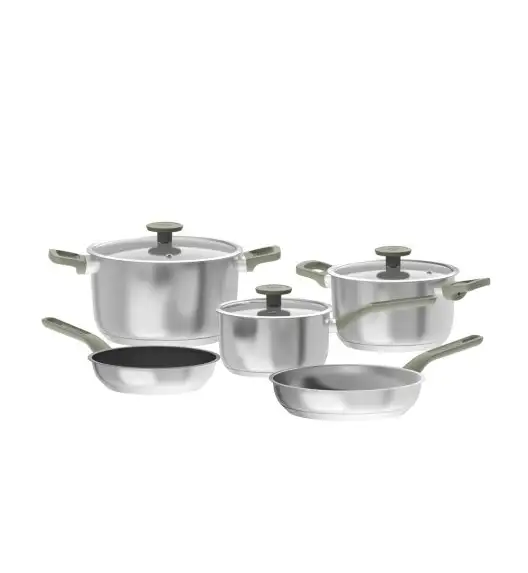 BERGHOFF BOLT Zestaw garnków 8-el.: Rondel z pokrywką 18 cm, Garnki z pokrywką 20, 24 cm, Patelnia 20, Patelnia 24 cm