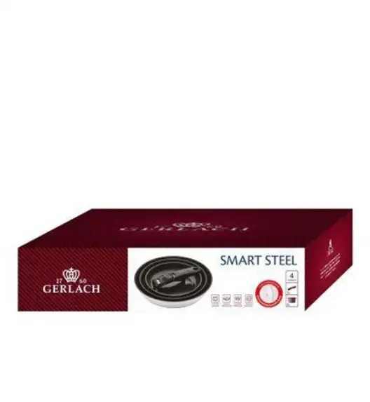 GERLACH SMART STEEL 996 Komplet 3 garnków 16/18/20 cm z odpinaną rączką + patelnie Smart  Steel 20, 24, 28 cm 