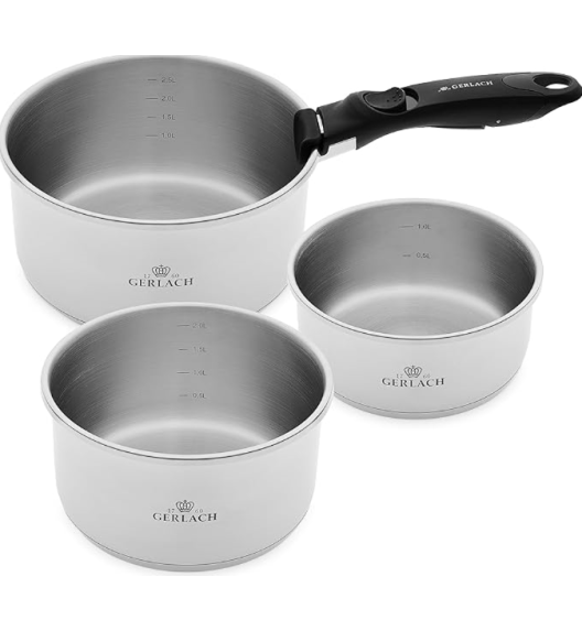 GERLACH SMART STEEL 996 Komplet 3 garnków 16/18/20 cm z odpinaną rączką + patelnie Smart  Steel 20, 24, 28 cm 