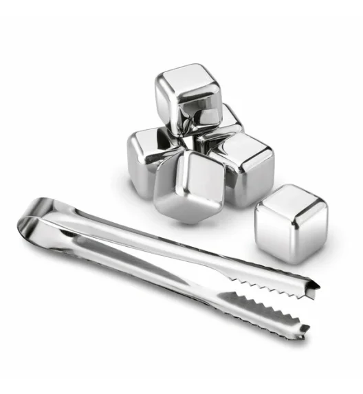 TADAR | STALOWE KOSTKI DO DRINKÓW 6SZT. + SZCZYPCE