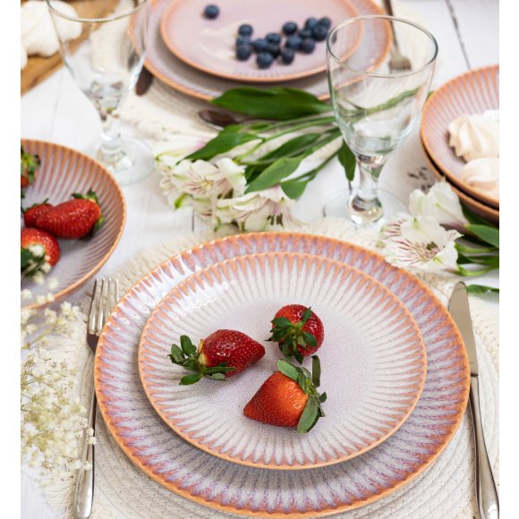 LUBIANA STONEWARE CERAMIKA BLUSH | Serwis obiadowy 18 elementów dla 6 osób | kolor łososiowy