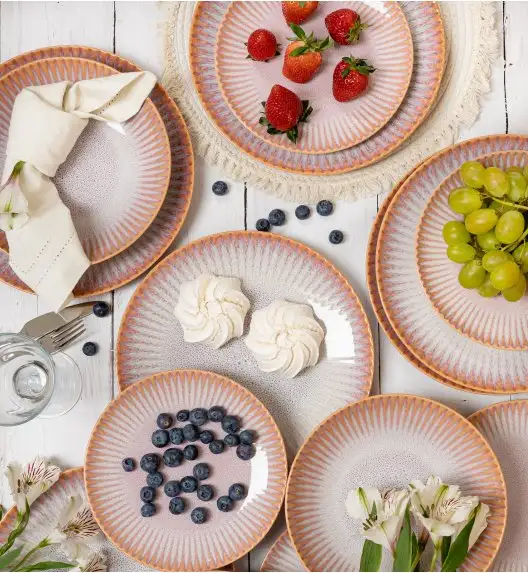 LUBIANA STONEWARE CERAMIKA BLUSH | Serwis obiadowy 18 elementów dla 6 osób | kolor łososiowy