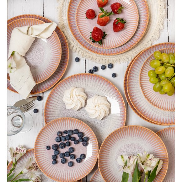 LUBIANA STONEWARE CERAMIKA | BLUSH | Serwis obiadowy 36 elementów dla 12 osób | kolor łososiowy