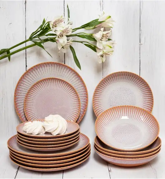 LUBIANA STONEWARE CERAMIKA | BLUSH | Serwis obiadowy 54 elementy dla 18 osób | kolor łososiowy