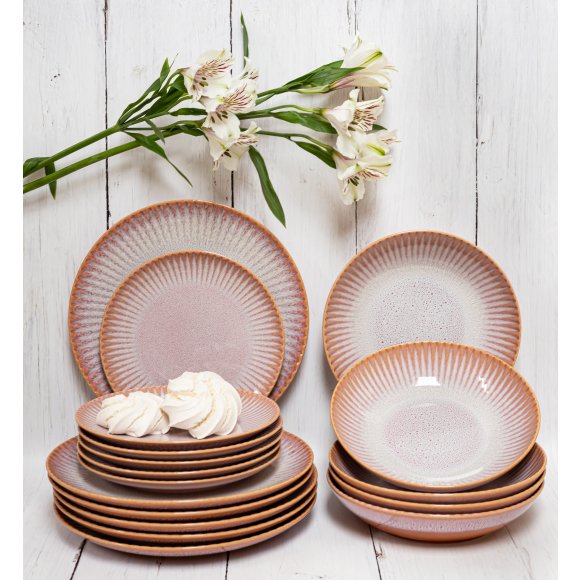 LUBIANA STONEWARE CERAMIKA | BLUSH | Serwis obiadowy 54 elementy dla 18 osób | kolor łososiowy