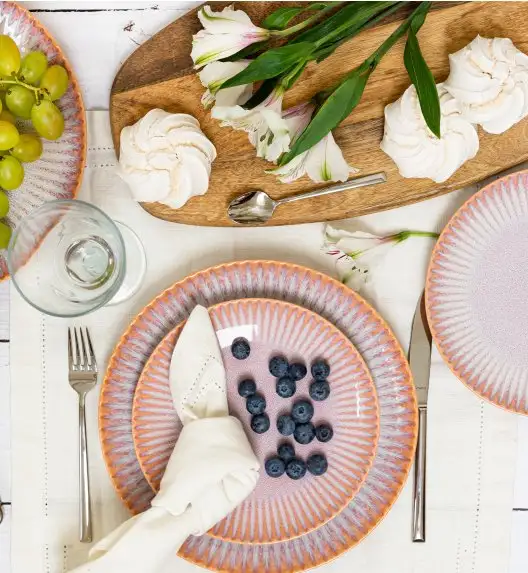LUBIANA STONEWARE CERAMIKA | BLUSH | Serwis obiadowy 72 elementy dla 24 osób | kolor łososiowy