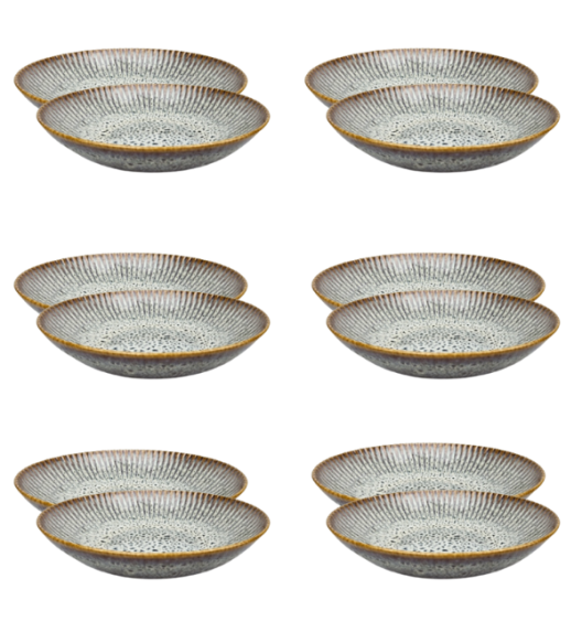 LUBIANA STONEWARE | METEOR DESERT / Talerz głęboki 22 cm x 12 SZT - luz / odcień piaskowo - niebieski