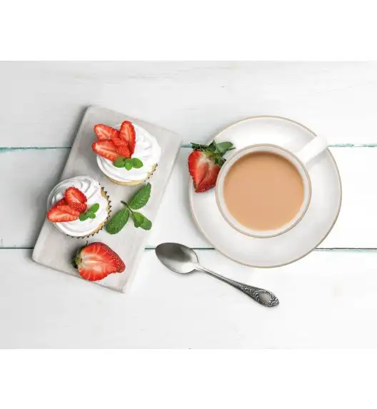 MG HOME | ZESTAW FILIŻANEK ZE SPODKIEM Z KAMIONKI ARTENA WHITE 4x220 ml